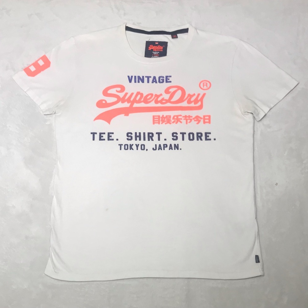 Superdry Vintage White Tee Shirt with Coral Logo